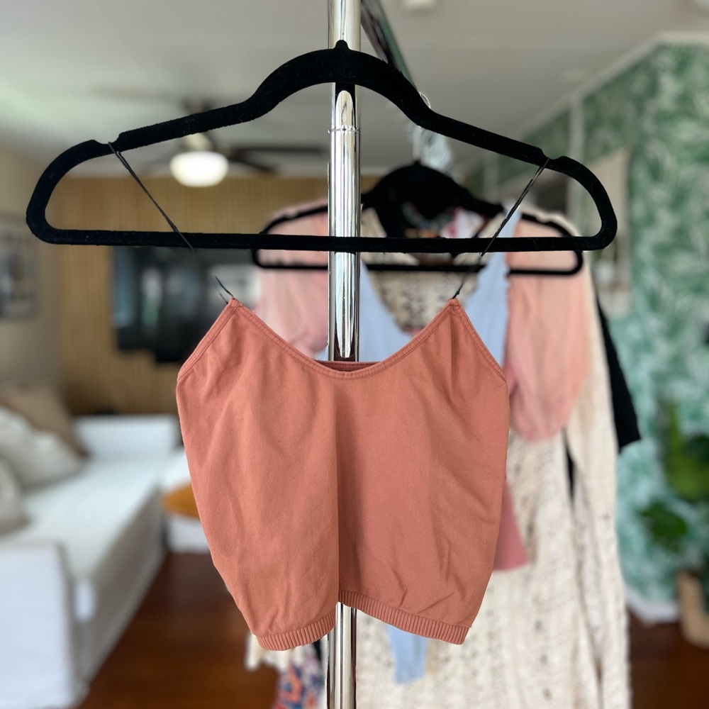 Free People Brami Skinny Strap Tank Copper Brown Tan Crop Top Sz XS/S - Picture 5 of 9